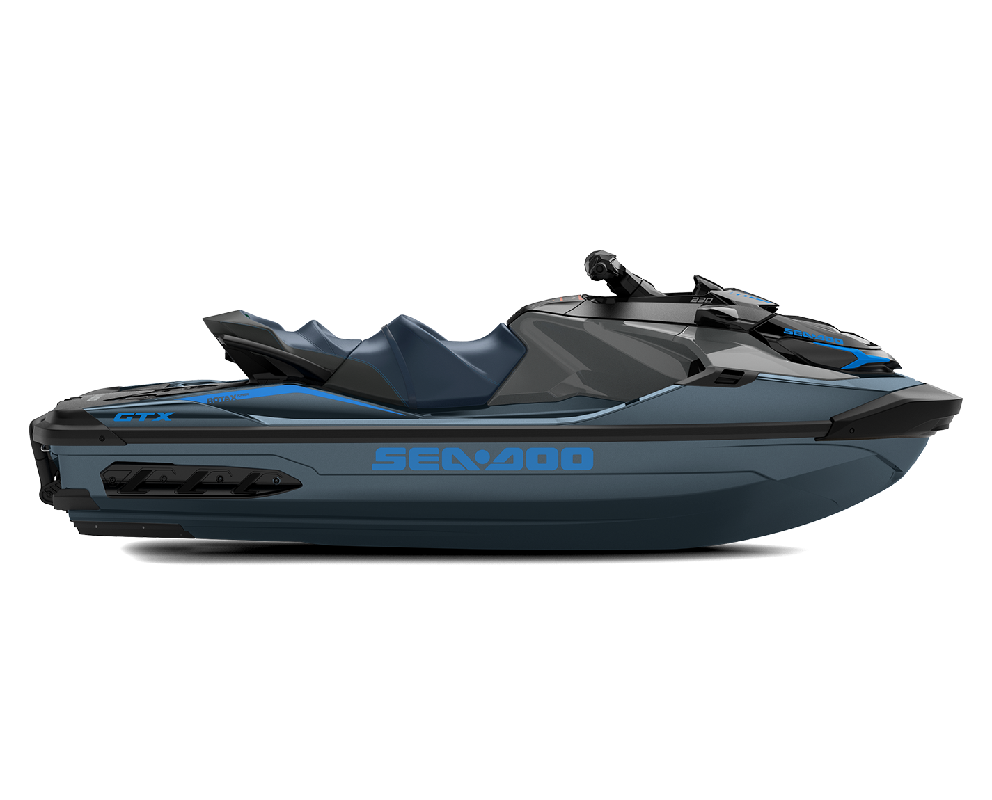 Sea-Doo GTX, jetski, bleu et gris, rangement, compartiment étanche téléphone